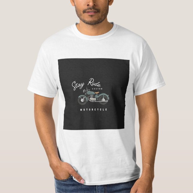Black White Minimalist Motorcycle Typography  T-Shirt (Front)