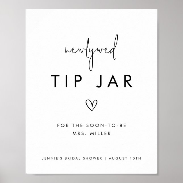 Black & White Minimalist Newlywed Tip Jar Poster (Front)