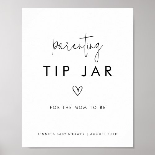  Black  White Minimalist Parenting Tip Jar Poster