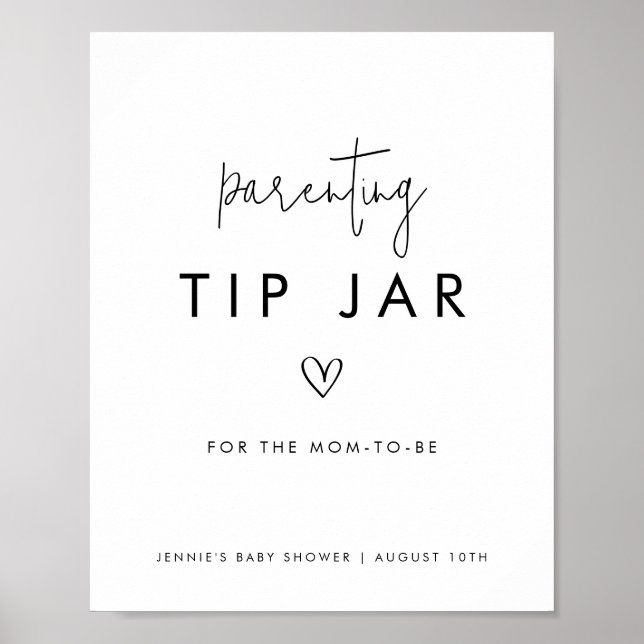  Black & White Minimalist Parenting Tip Jar Poster (Front)