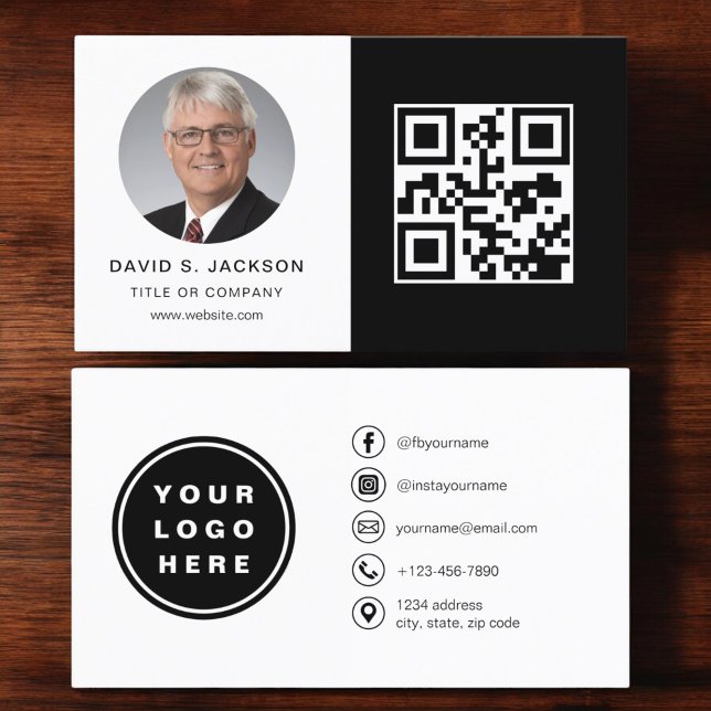 Black White Minimalist Photo QR Code Social Media Business Card (Creator Uploaded)