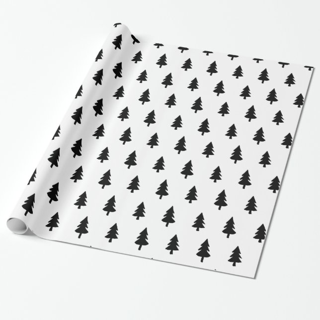 Black white Minimalist PINE TREE CHRISTMAS CUSTOM Wrapping Paper (Unrolled)