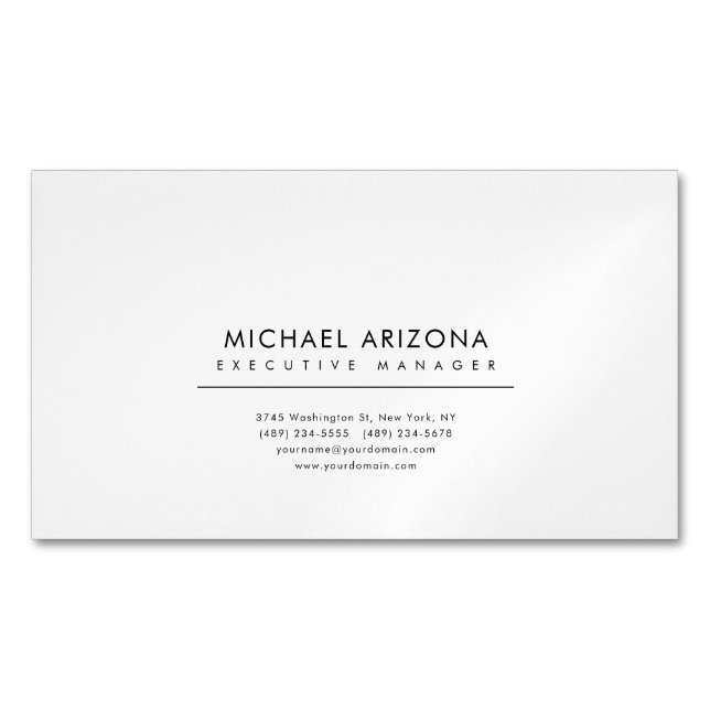 Black & White Minimalist Plain Modern Business Card Magnet (Front)