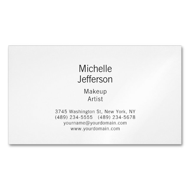 Black & White Minimalist Plain Modern Business Card Magnet (Front)