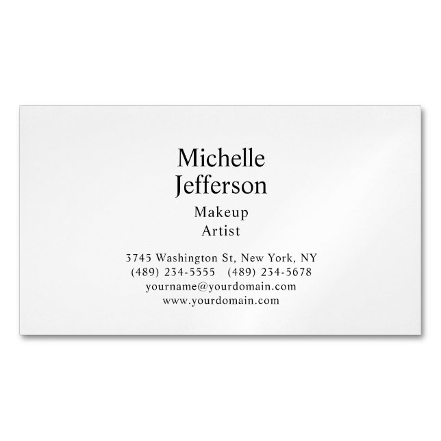 Black & White Minimalist Plain Modern Business Card Magnet (Front)