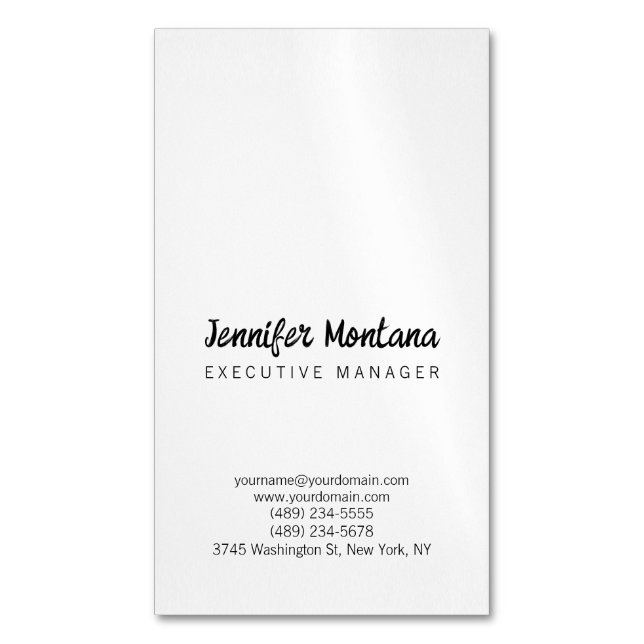 Black & White Minimalist Plain Modern Business Card Magnet (Front Vertical)