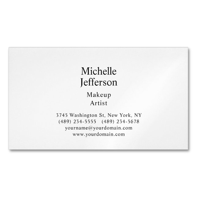 Black & White Minimalist Plain Modern Business Card Magnet (Front)