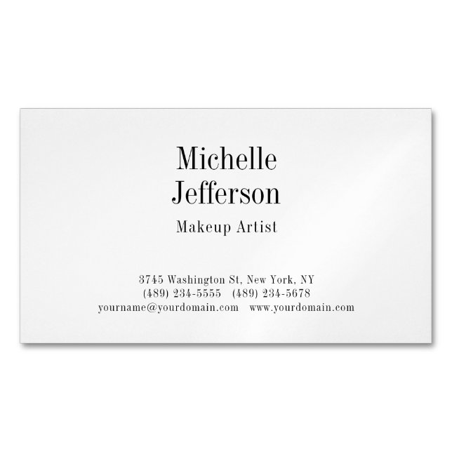 Black & White Minimalist Plain Modern Business Card Magnet (Front)