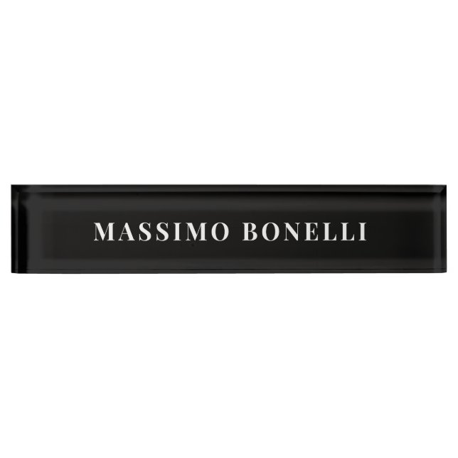 Black & White Minimalist Plain Modern Desk Name Plate (Front)