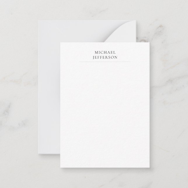 Black & White Minimalist Plain Modern Note Card (Front)