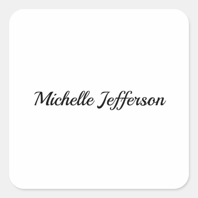 Black & White Minimalist Plain Modern Square Sticker (Front)