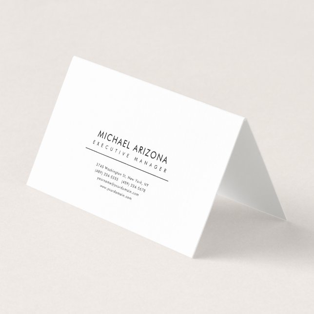 Black & White Minimalist Plain Premium Linen Business Card (Front)
