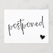 Black & White Minimalist Postponed Wedding Announcement Postcard