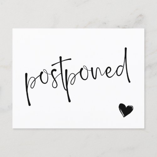 Black  White Minimalist Postponed Wedding Announcement Postcard