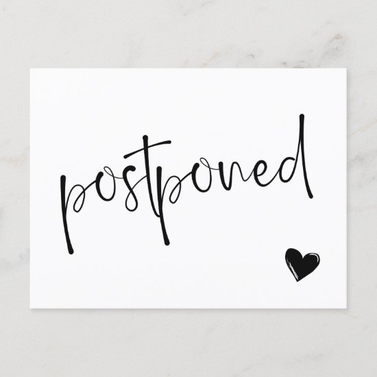 Black & White Minimalist Postponed Wedding Announcement Postcard