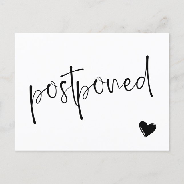 Black & White Minimalist Postponed Wedding Announcement Postcard (Front)