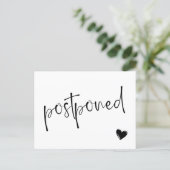 Black & White Minimalist Postponed Wedding Announcement Postcard (Standing Front)
