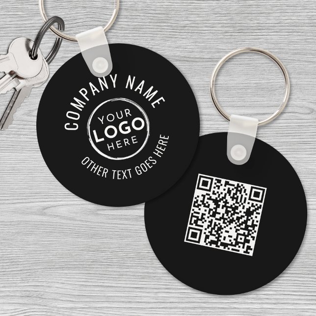 Black White Minimalist QR Code Company Logo Keychain (Black White Minimalist QR Code Company Logo keychain)