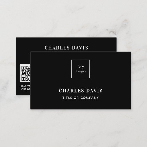 Black white minimalist Qr code logo Business Card
