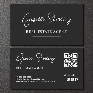 Black & White Minimalist Real Estate Agent QR Code Business Card