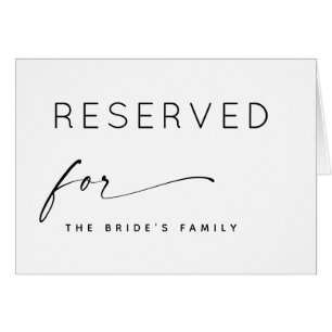 Black & White Minimalist Reserved For Wedding Sign Cards