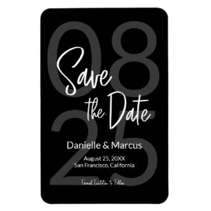 Black White Minimalist Save the Date Typography Magnet