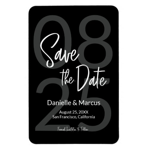 Black White Minimalist Save the Date Typography  Magnet