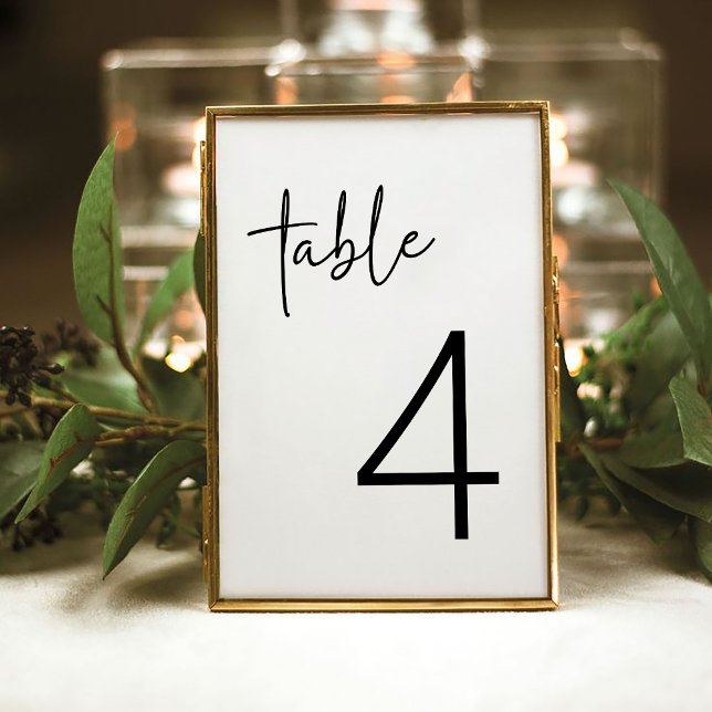 Black & White Minimalist Script Bridal Shower Flat Table Number (Creator Uploaded)