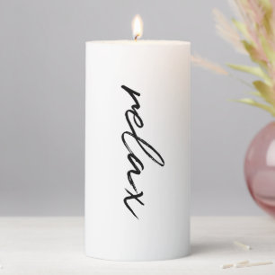 Black & White Minimalist Script "relax" Pillar Candle
