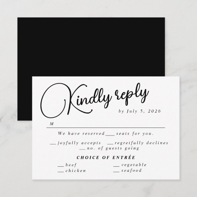 Black & White Minimalist Script RSVP Wedding Enclosure Card (Front/Back)
