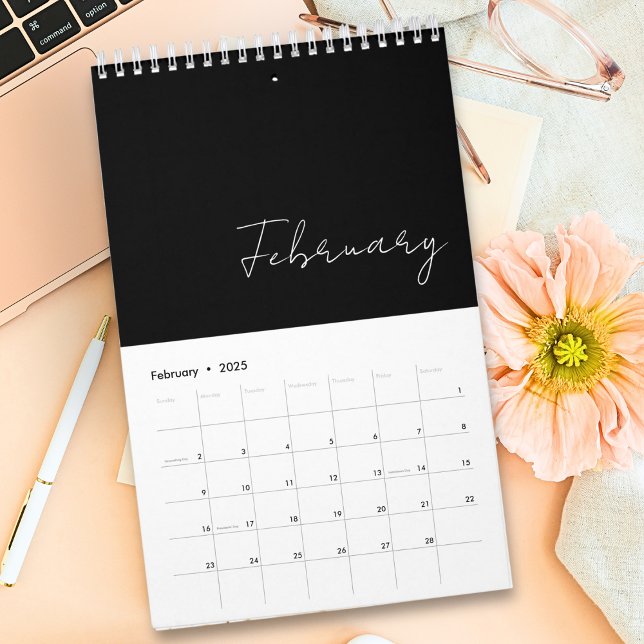 Black White Minimalist Script Typography Custom Calendar (Creator Uploaded)