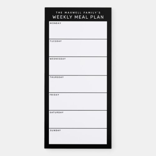 Black White Minimalist Simple Family Meal Planning Magnetic Notepad