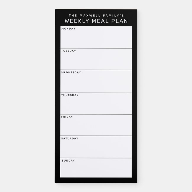 Black White Minimalist Simple Family Meal Planning Magnetic Notepad