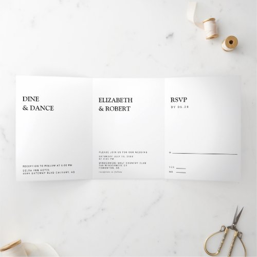 Black  white Minimalist Simple Modern wedding Inv Tri_Fold Invitation