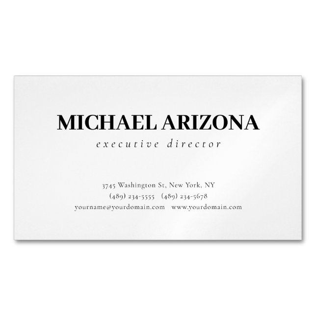 Black & White Minimalist Simple Plain  Business Card Magnet (Front)