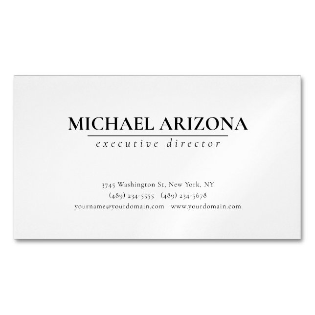Black & White Minimalist Simple Plain  Business Card Magnet (Front)
