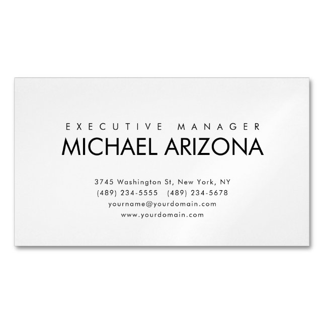 Black & White Minimalist Simple Plain Business Card Magnet (Front)