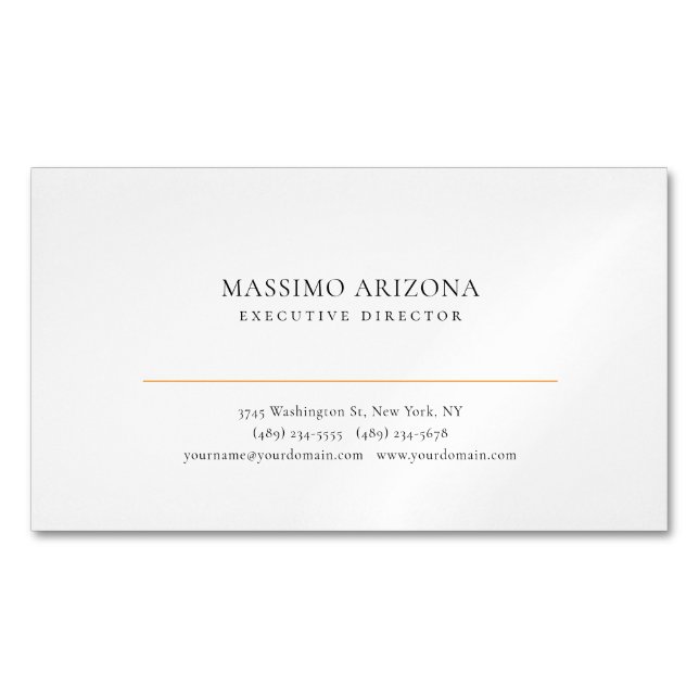 Black White Minimalist Simple Plain Modern Business Card Magnet (Front)