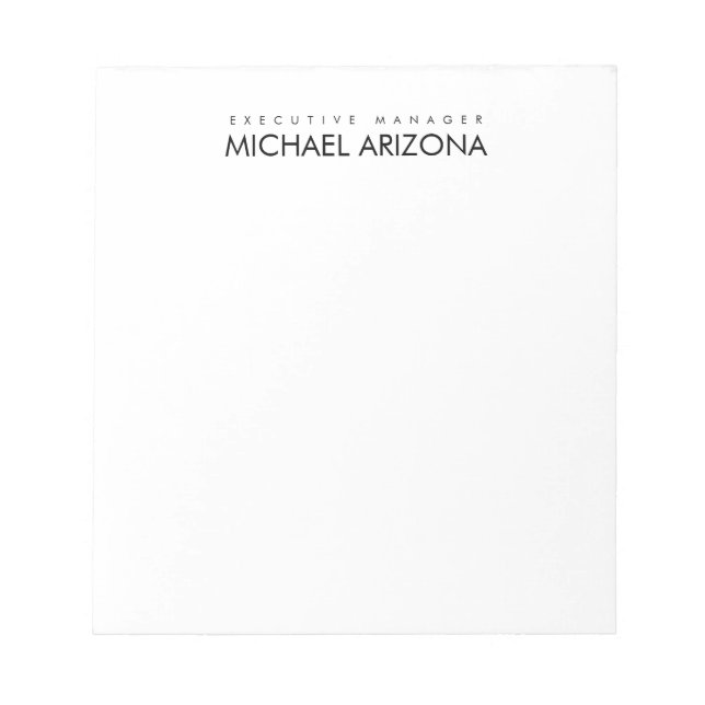 Black & White Minimalist Simple Plain Modern Notepad (Front)
