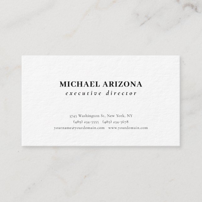 Black White Minimalist Simple Plain Premium Thick Business Card (Front)