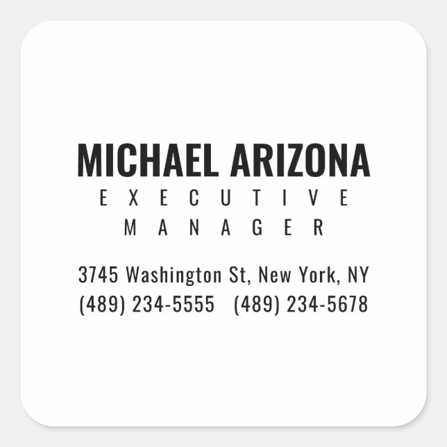 Black & White Minimalist Simple Plain  Square Sticker (Front)