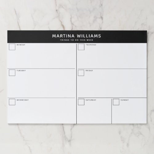 Black White Minimalist Simple Weekly Organizer Paper Pad