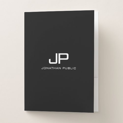 Black White Minimalist Template Monogram Initial Pocket Folder