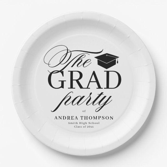 Black White Minimalist The Grad Party  Paper Plates (Front)
