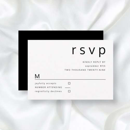 Black White Minimalist Typography Wedding RSVP Card