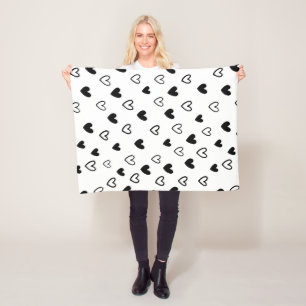 Black White Minimalist Valentine's Day Fleece Blanket
