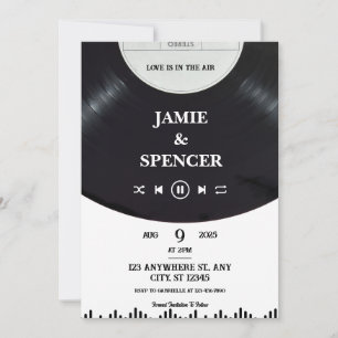 Black White Minimalist Vinyl Record Save The Date Invitation