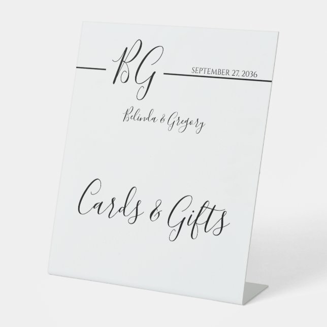 Black & White Minimalist Wedding Cards & Gifts Pedestal Sign (Front)