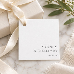 Black White Minimalist Wedding Couple Names Date Favor Tags