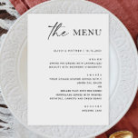 Black & White Minimalist Wedding | Elegant Formal Menu<br><div class="desc">Set a timeless tone at your reception with this elegant black and white wedding menu card, featuring a minimalist layout with chic script and serif typography. Perfect for modern, formal, or black-tie weddings, this clean design presents your courses in a classy, easy to read format. Fully customizable with your names,...</div>